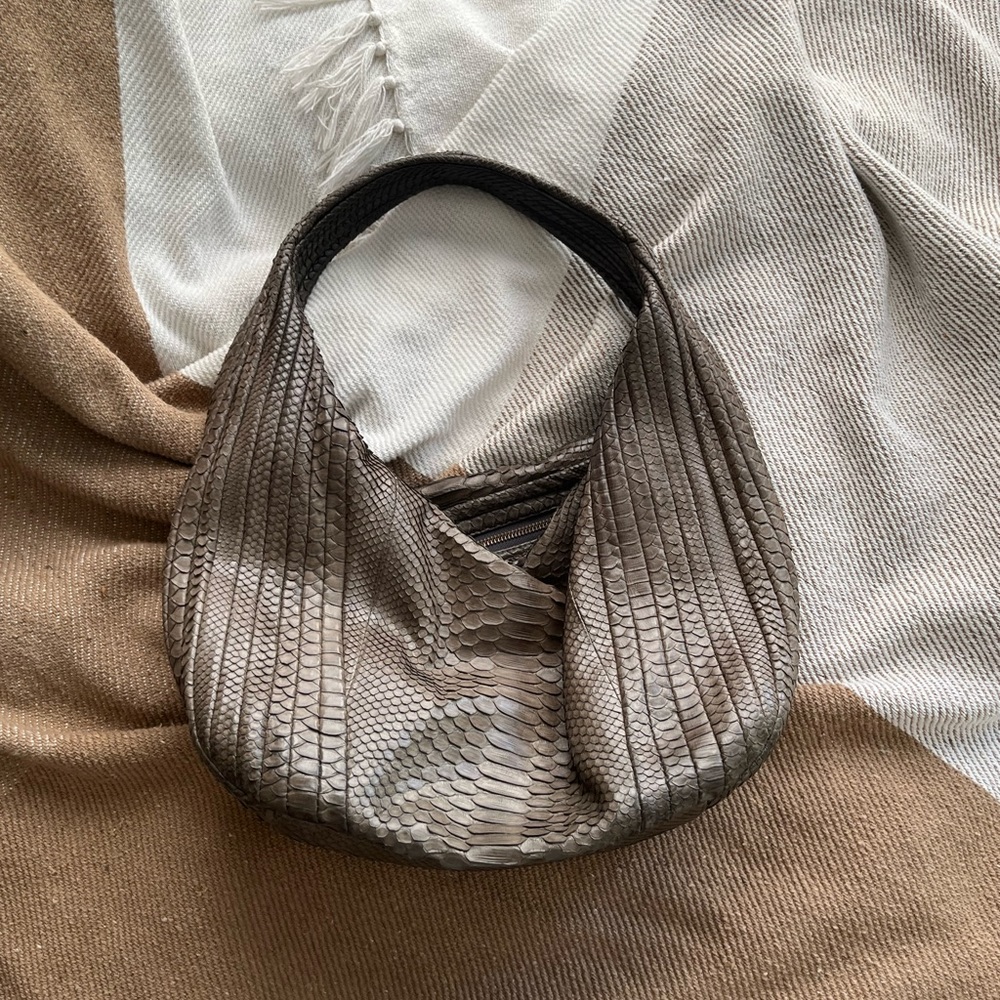 Purse Hobo Bag Ling Wu Python Snake Skin Olive Co… - image 6